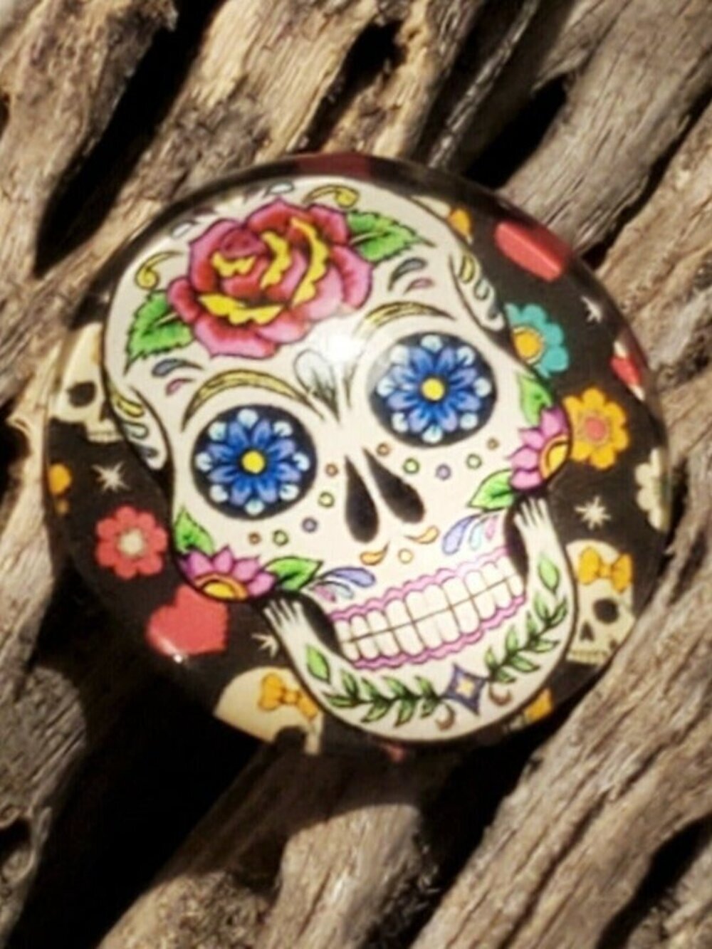 Lot Day of the Dead Sugar Skull Style #1 Glass Round Cabochon 25mm 2 pcs